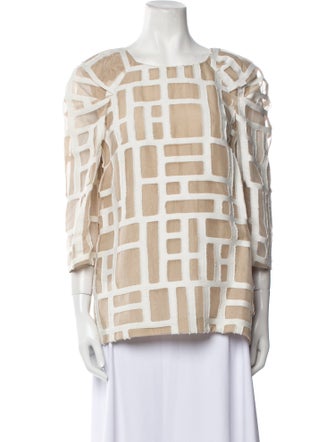 Lela Rose Printed Bateau Neckline Blouse