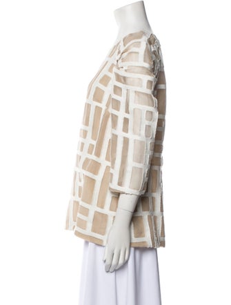 Lela Rose Printed Bateau Neckline Blouse