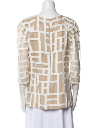 Lela Rose Printed Bateau Neckline Blouse