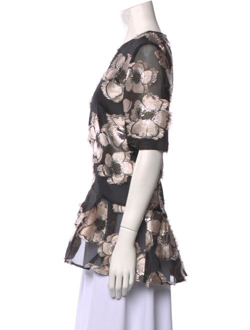 Lela Rose Floral Print Crew Neck Blouse