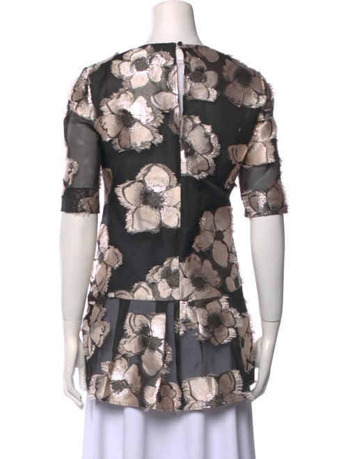 Lela Rose Floral Print Crew Neck Blouse