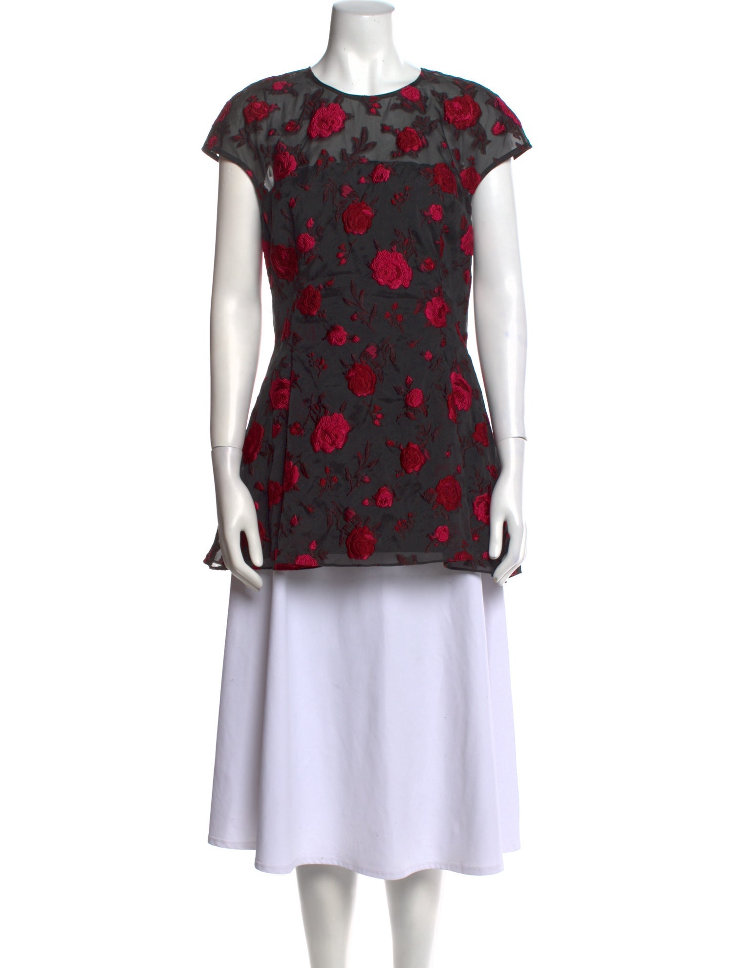 Lela Rose Floral Print Crew Neck Tunic