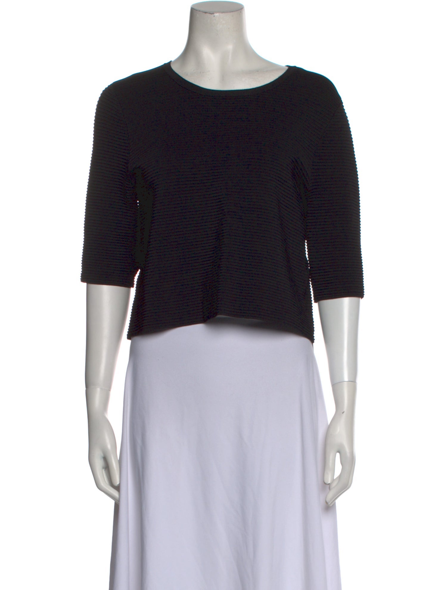 Lela Rose Bateau Neckline Three-Quarter Sleeve Crop Top