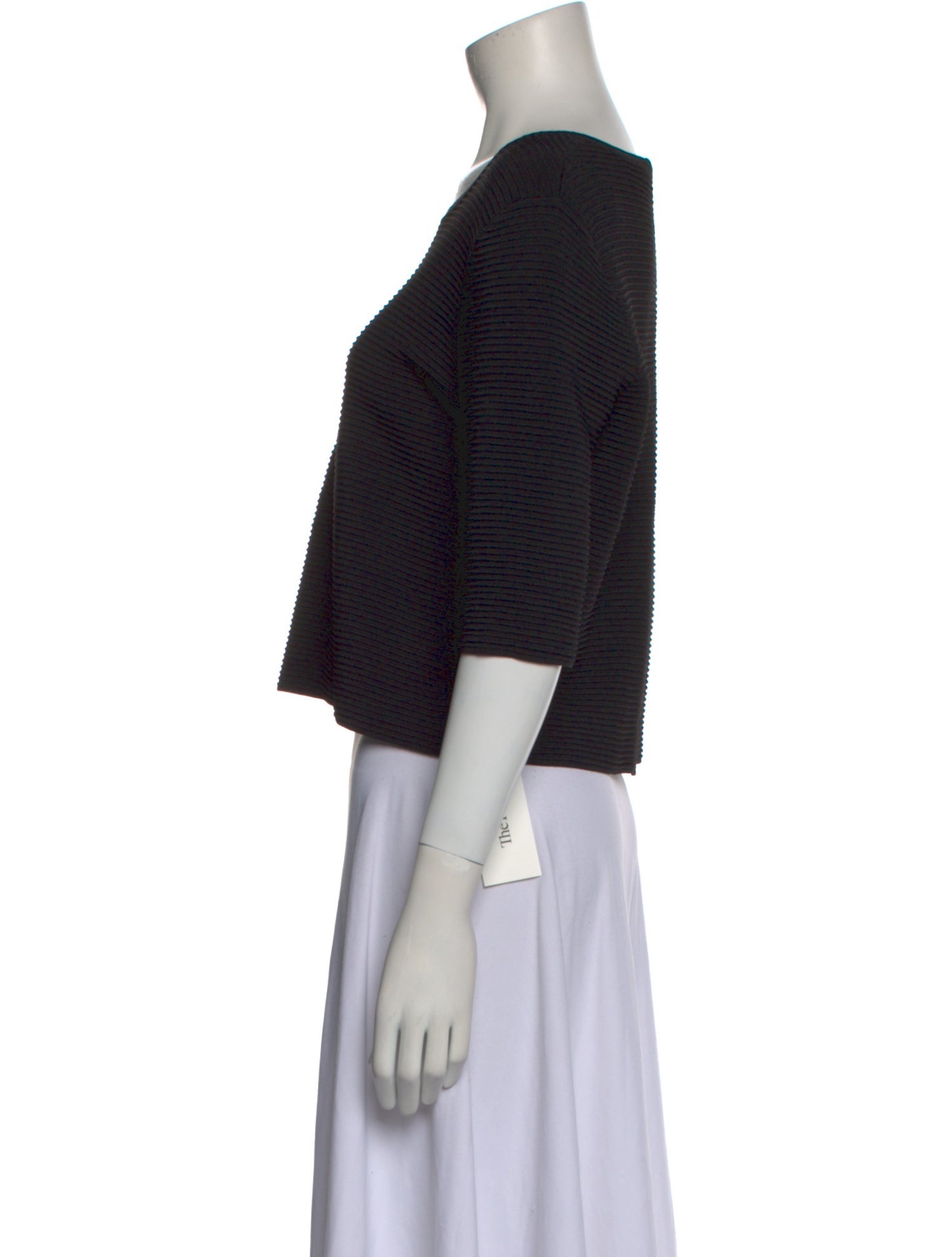 Lela Rose Bateau Neckline Three-Quarter Sleeve Crop Top