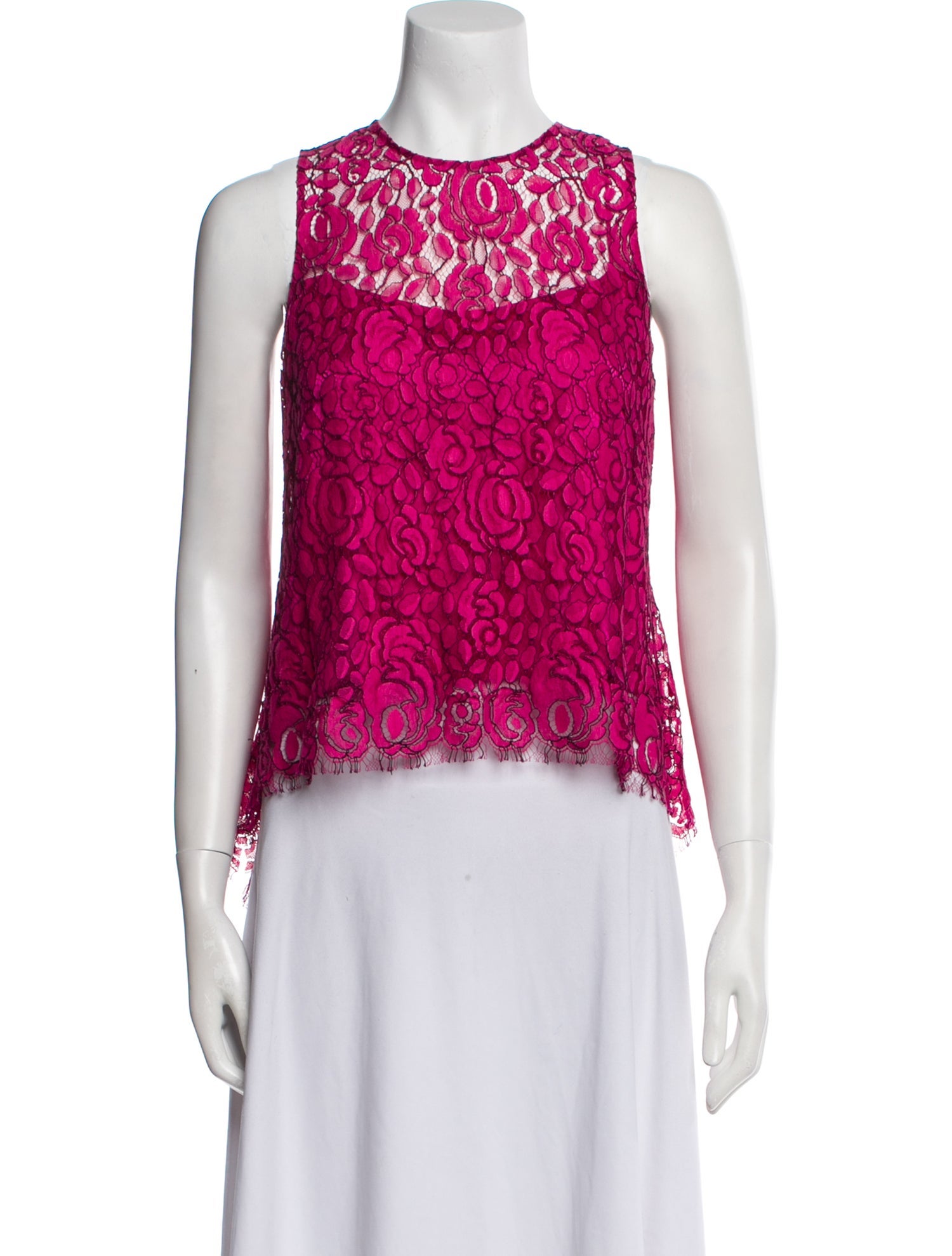 Lela Rose Lace Pattern Crew Neck Crop Top