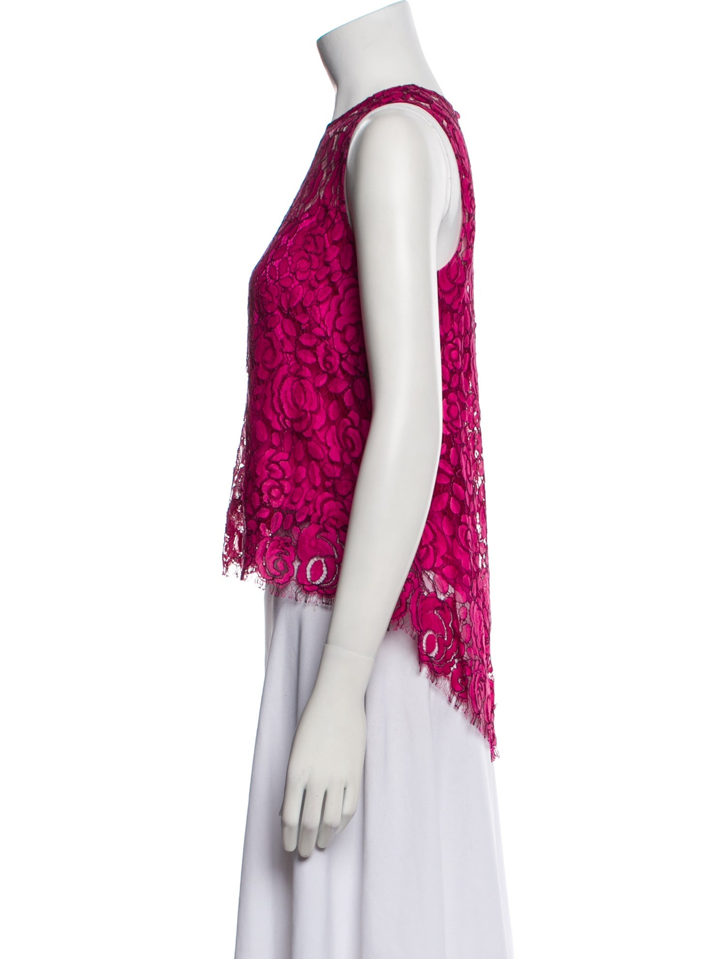 Lela Rose Lace Pattern Crew Neck Crop Top