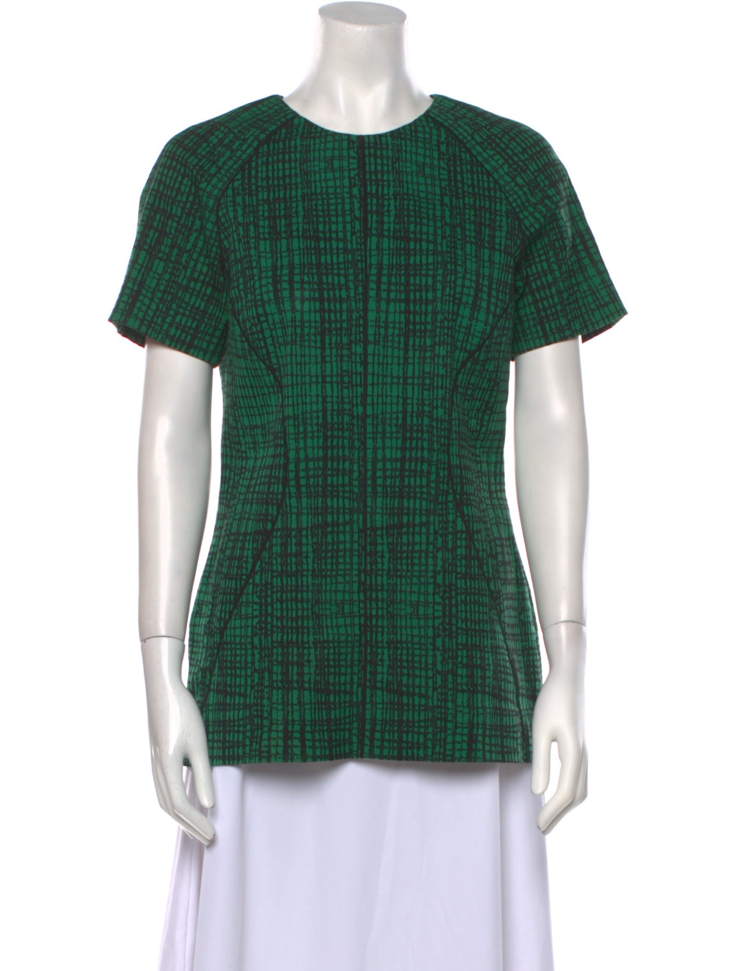 Lela Rose Plaid Print Crew Neck Button-Up Top