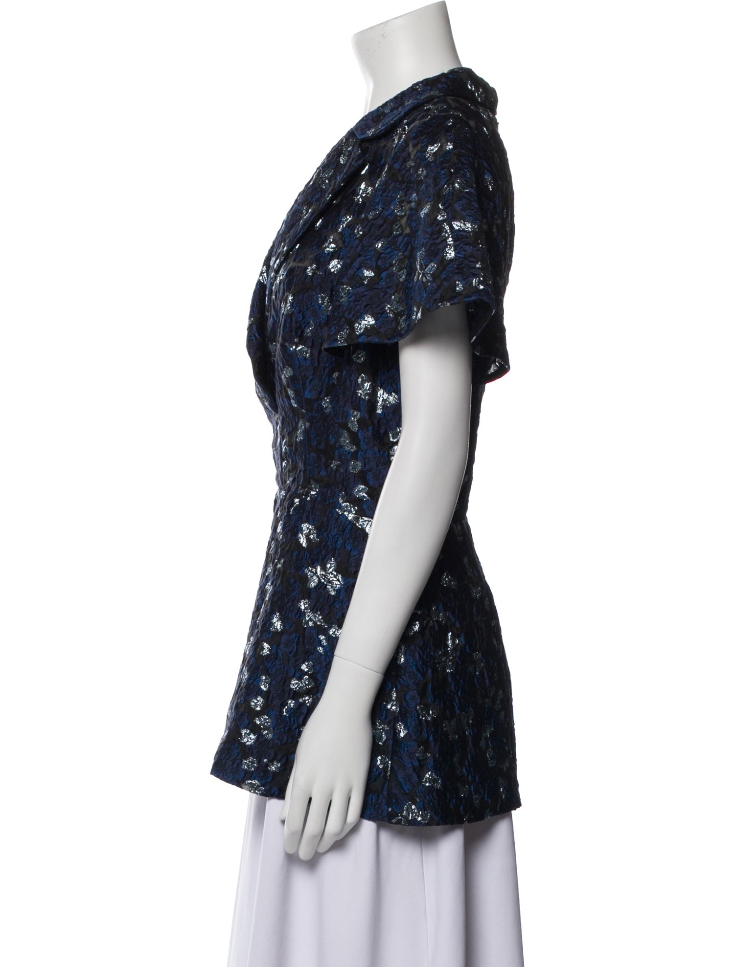 Lela Rose Printed V-Neck Blouse