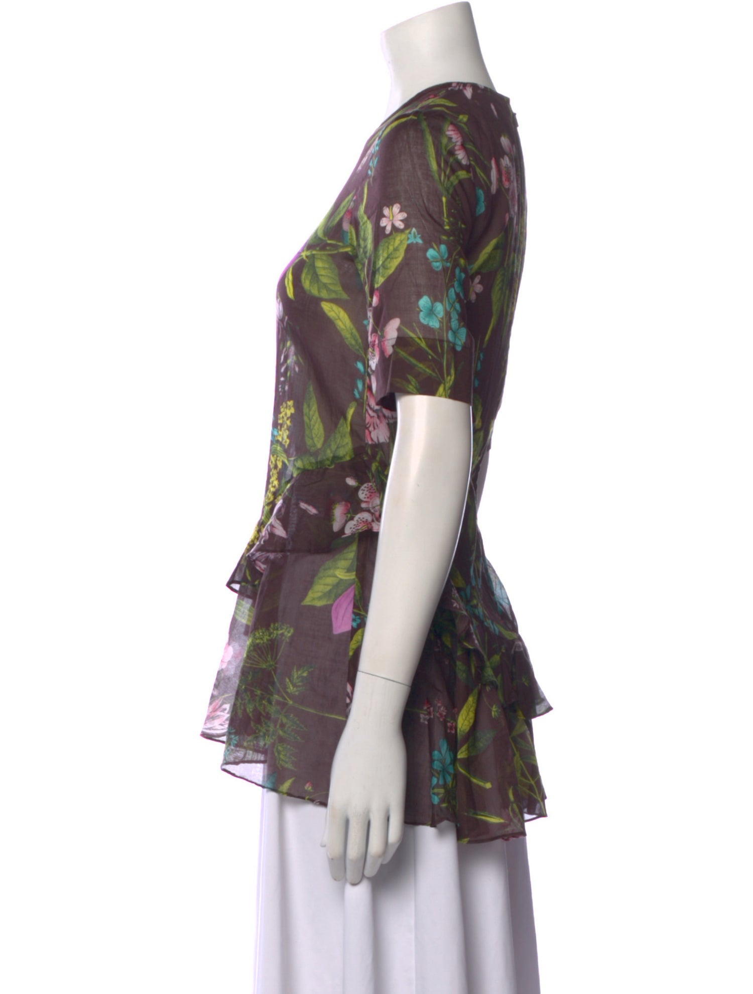 Lela Rose Floral Print Crew Neck Blouse