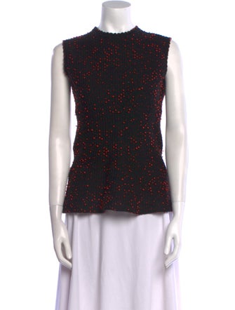 Lela Rose Polka Dot Print Mock Neck Blouse