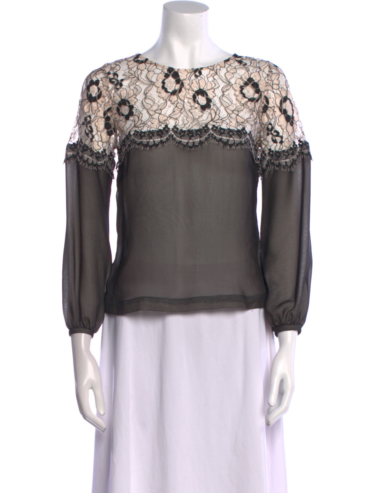 Lela Rose Bateau Neckline Three-Quarter Sleeve Blouse