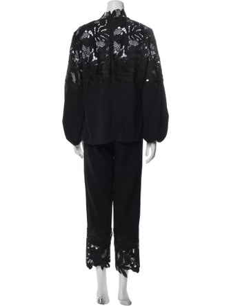 Lela Rose Wool Lace Pattern Pant Set