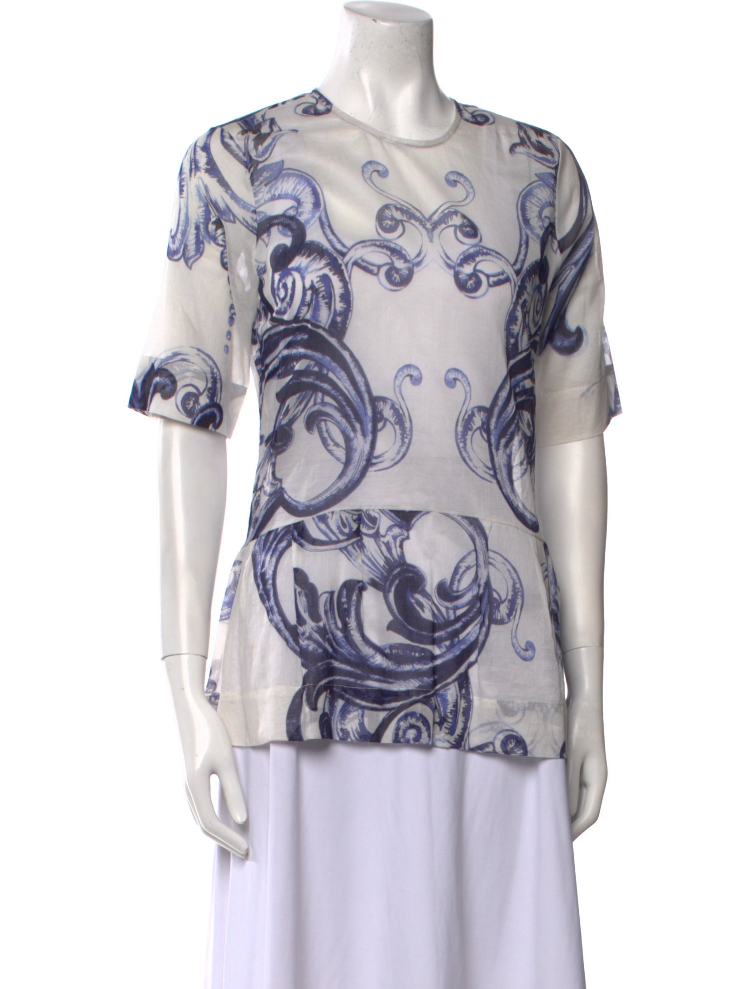 Lela Rose Printed Crew Neck Blouse