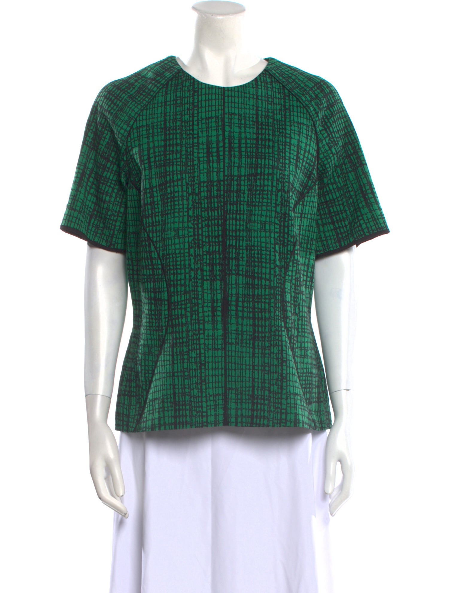 Lela Rose Plaid Print Crew Neck Top