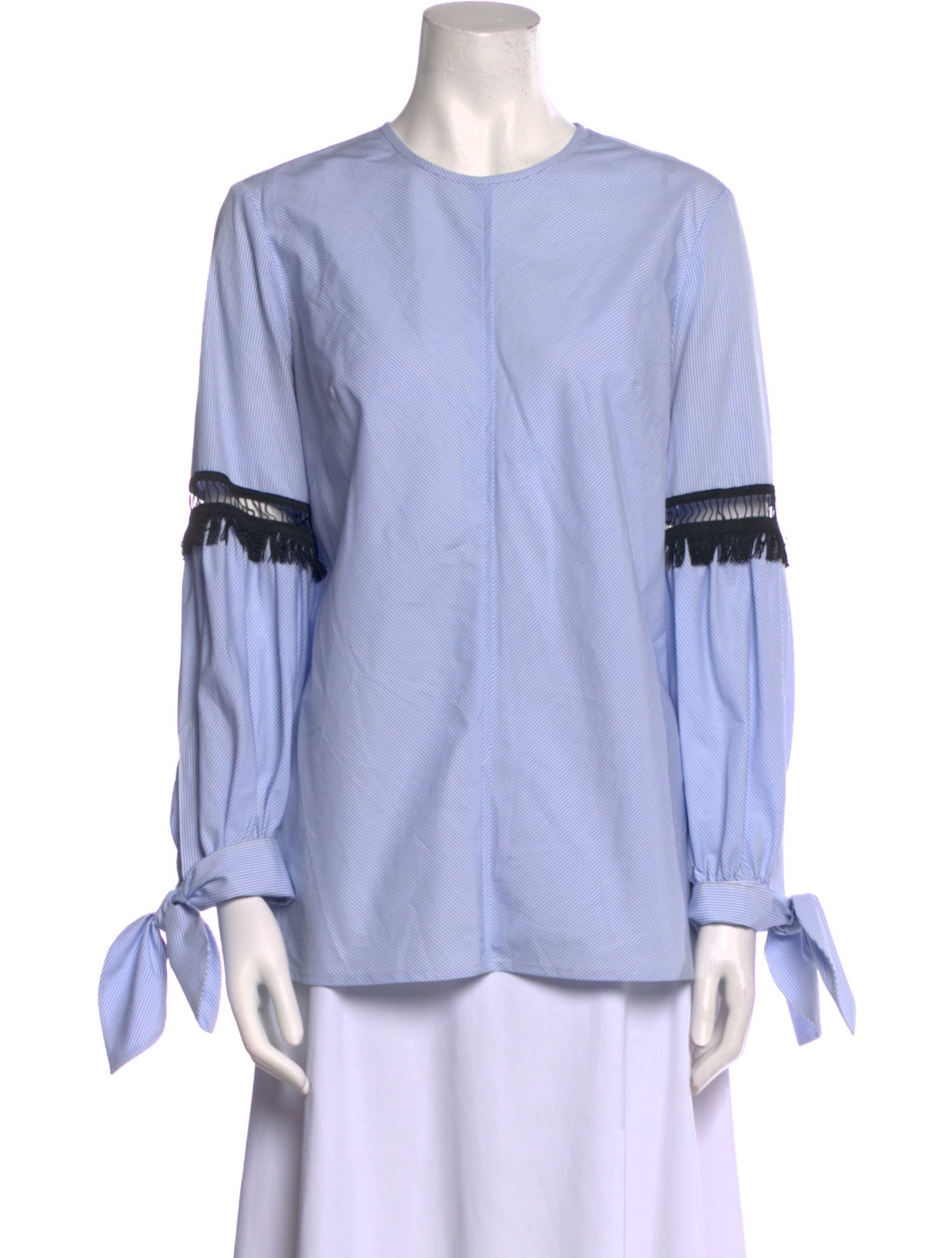 Lela Rose Striped Crew Neck Blouse