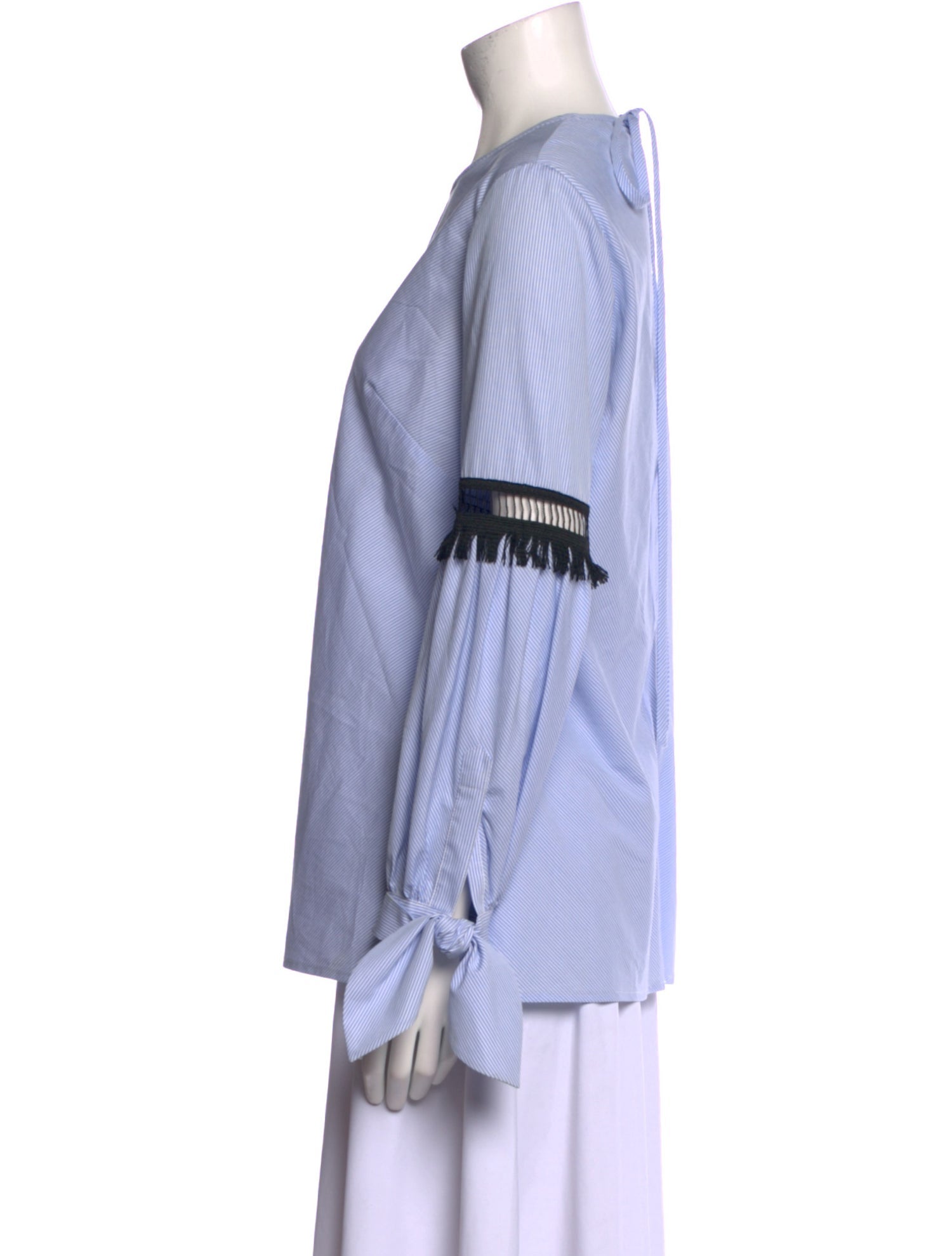 Lela Rose Striped Crew Neck Blouse