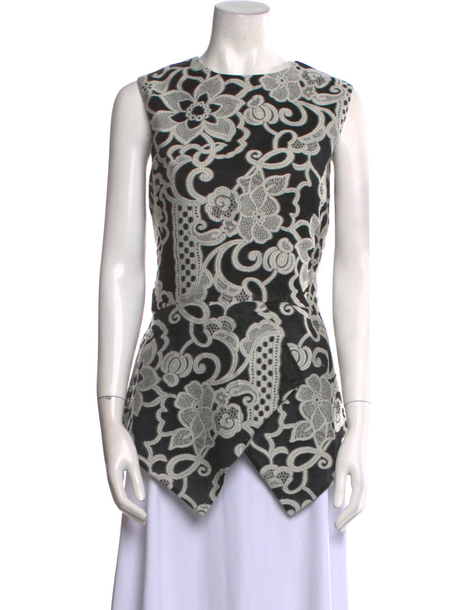 Lela Rose Printed Crew Neck Top