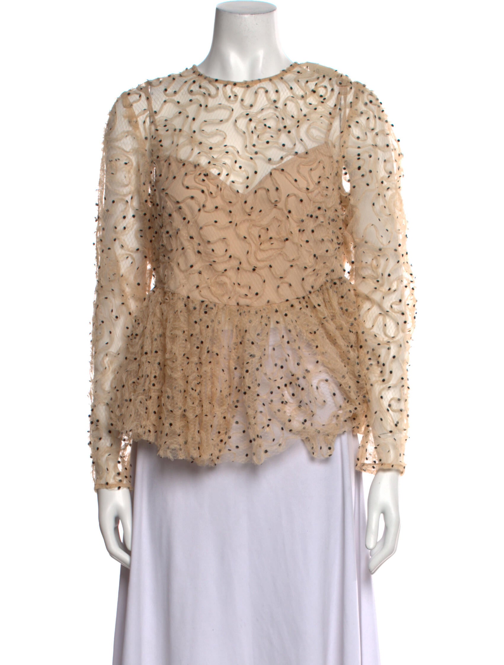 Lela Rose Lace Pattern Crew Neck Blouse
