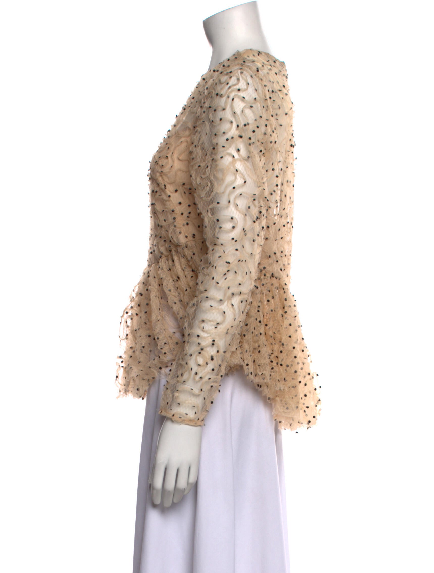 Lela Rose Lace Pattern Crew Neck Blouse