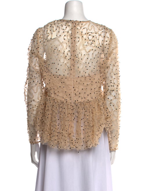 Lela Rose Lace Pattern Crew Neck Blouse