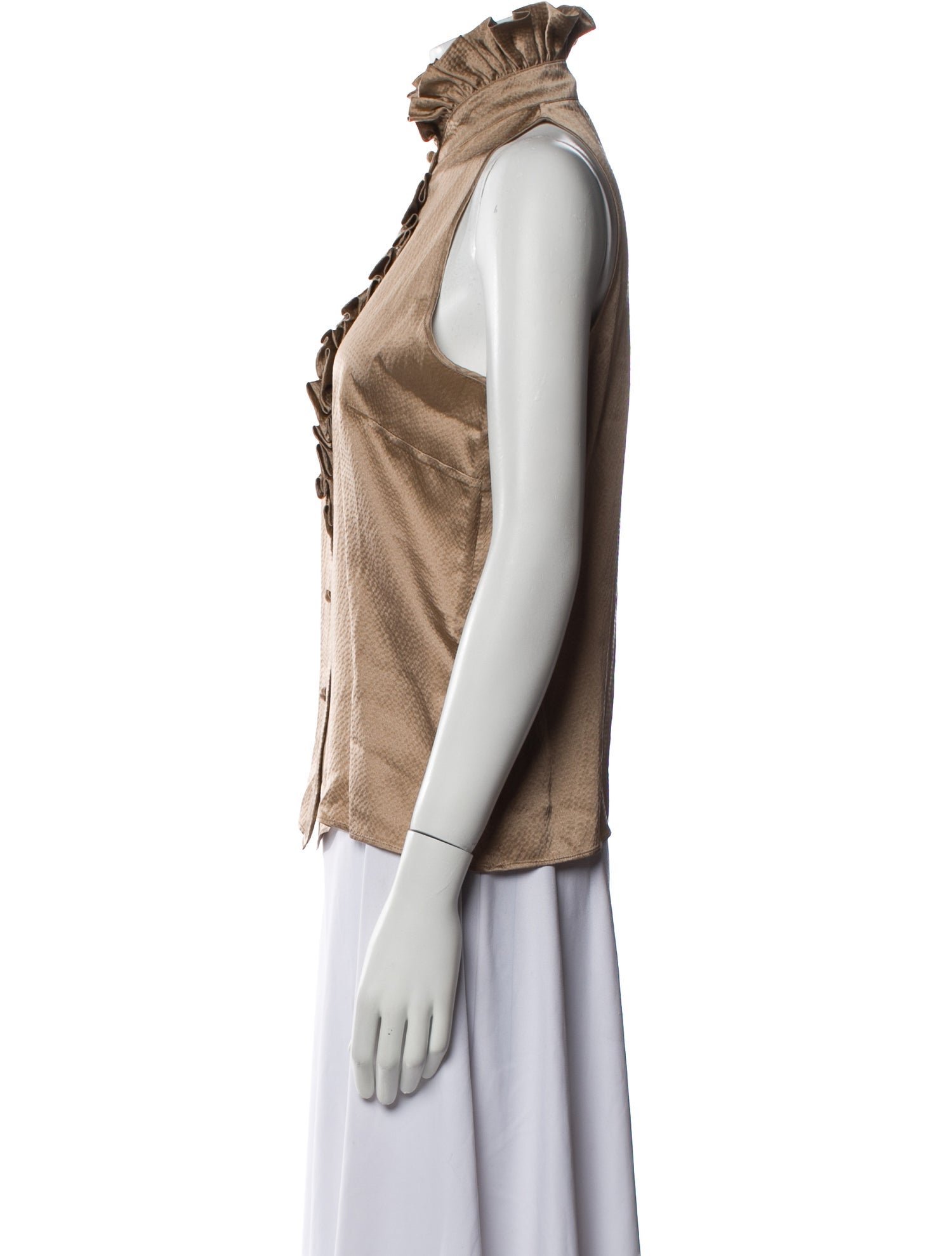 Lela Rose Silk Mock Neck Button-Up Top