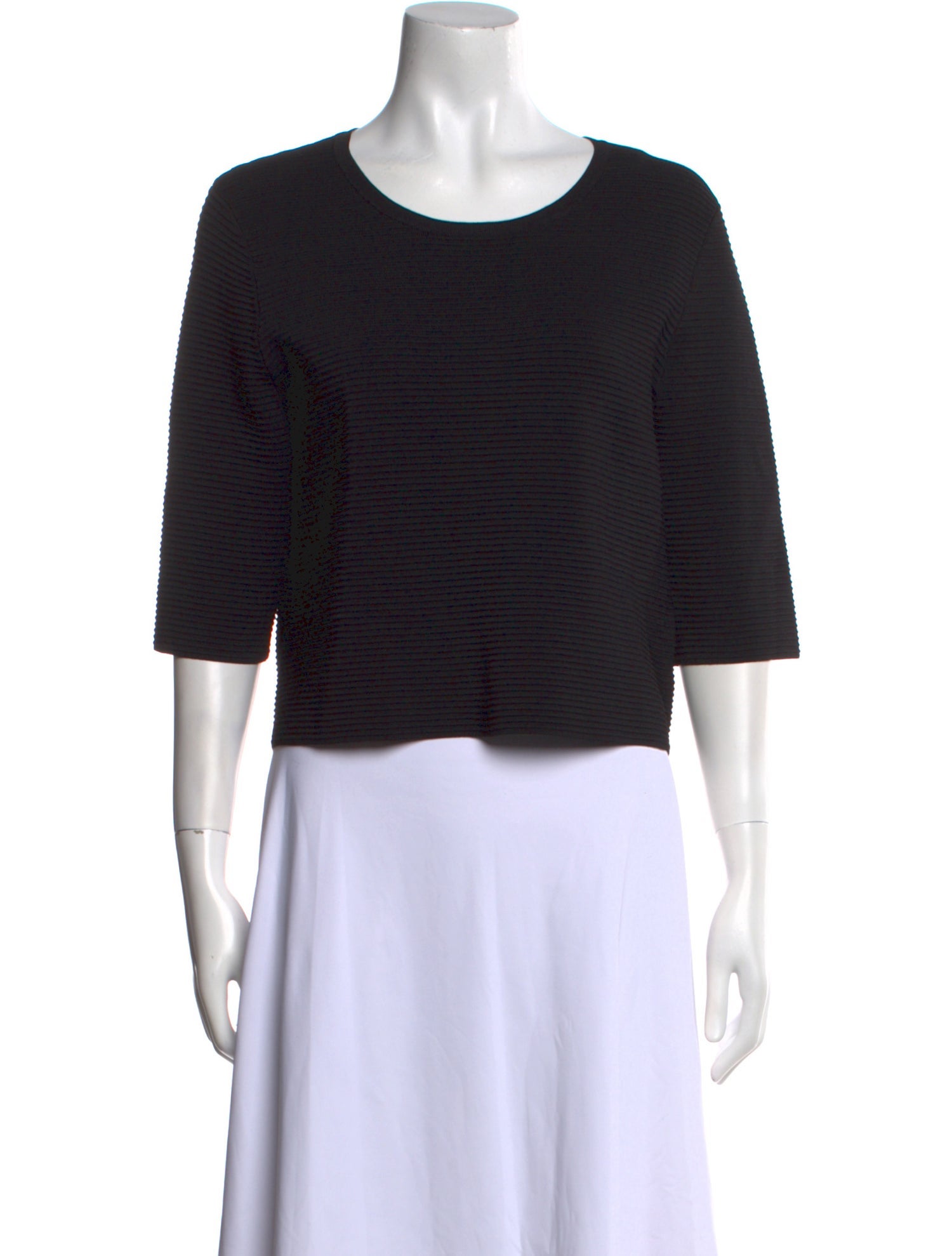 Lela Rose Scoop Neck Three-Quarter Sleeve Crop Top