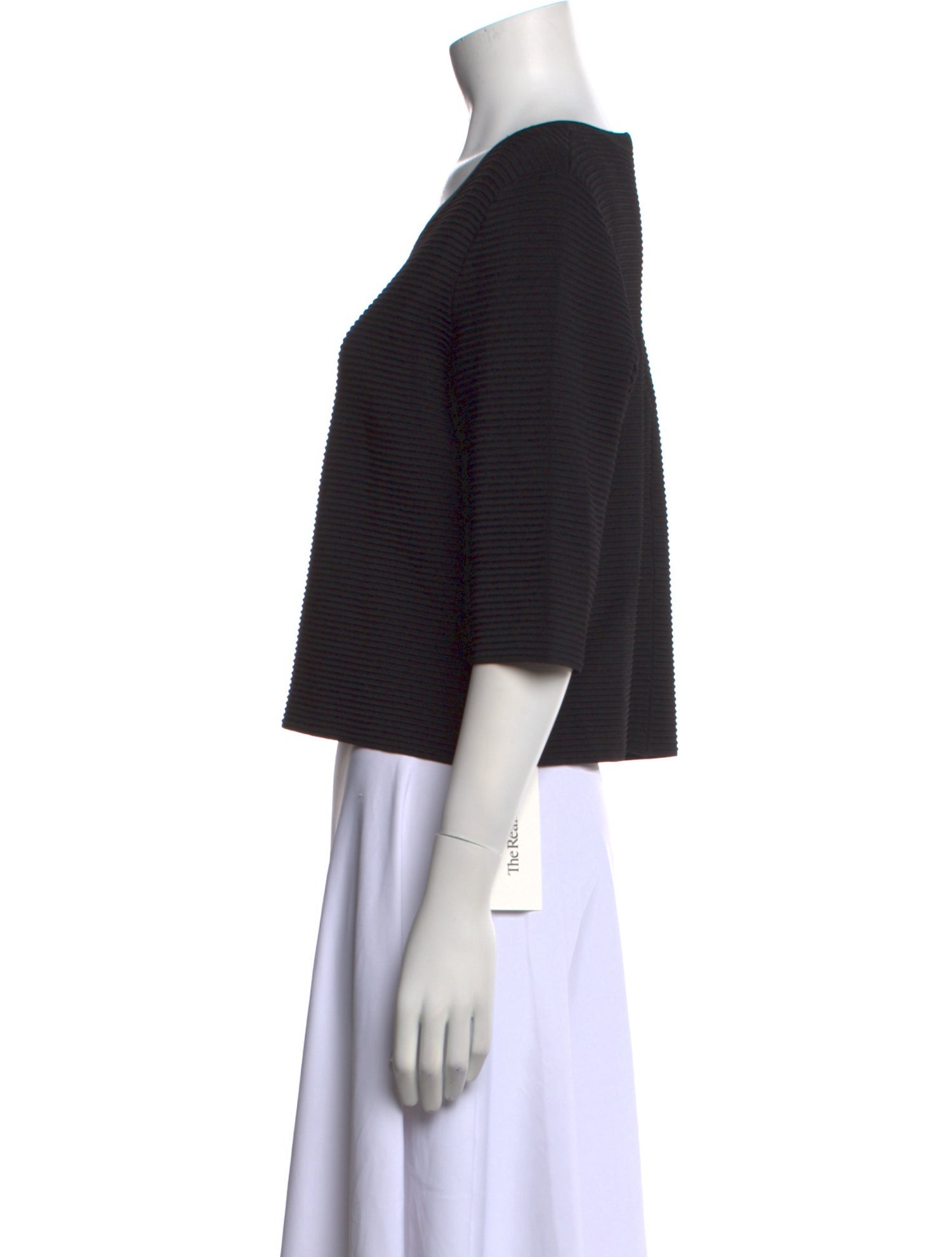 Lela Rose Scoop Neck Three-Quarter Sleeve Crop Top