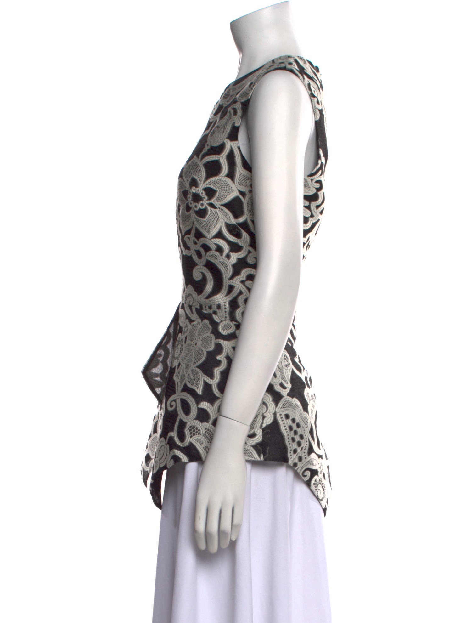 Lela Rose Patterned Crew Neck Top