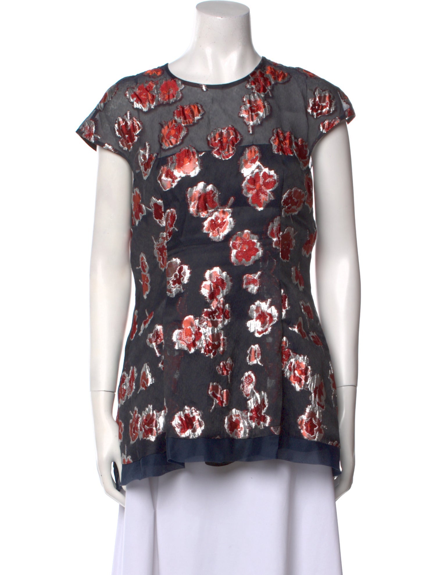 Lela Rose Floral Print Crew Neck Top