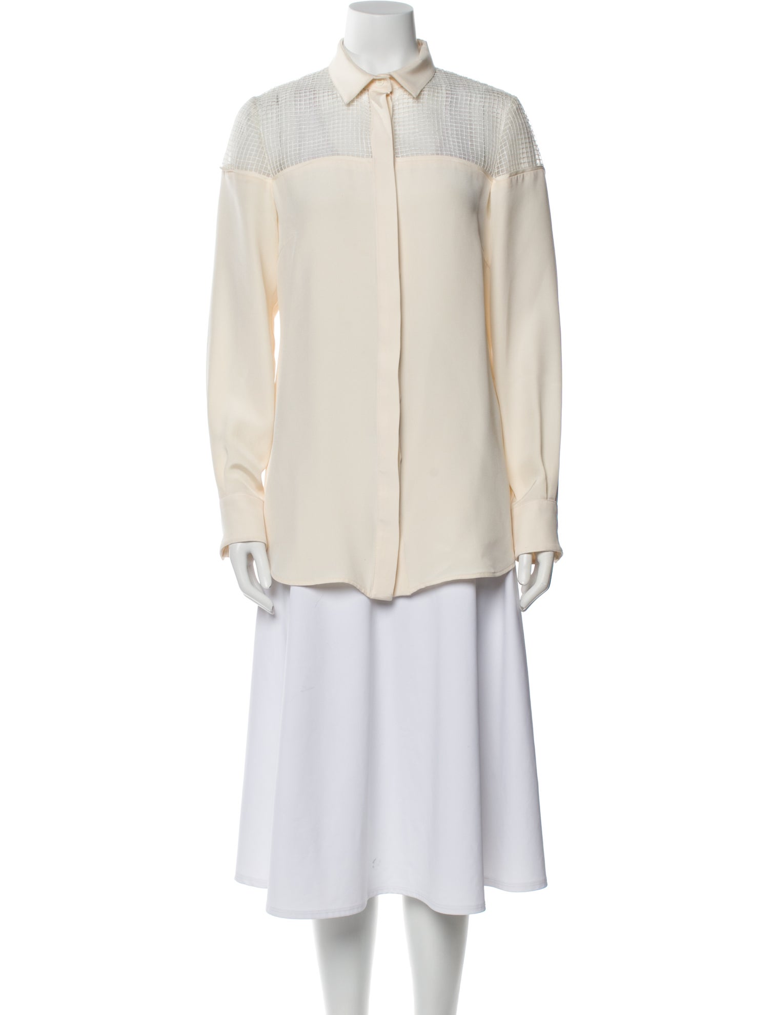 Lela Rose Silk Long Sleeve Button-Up Top