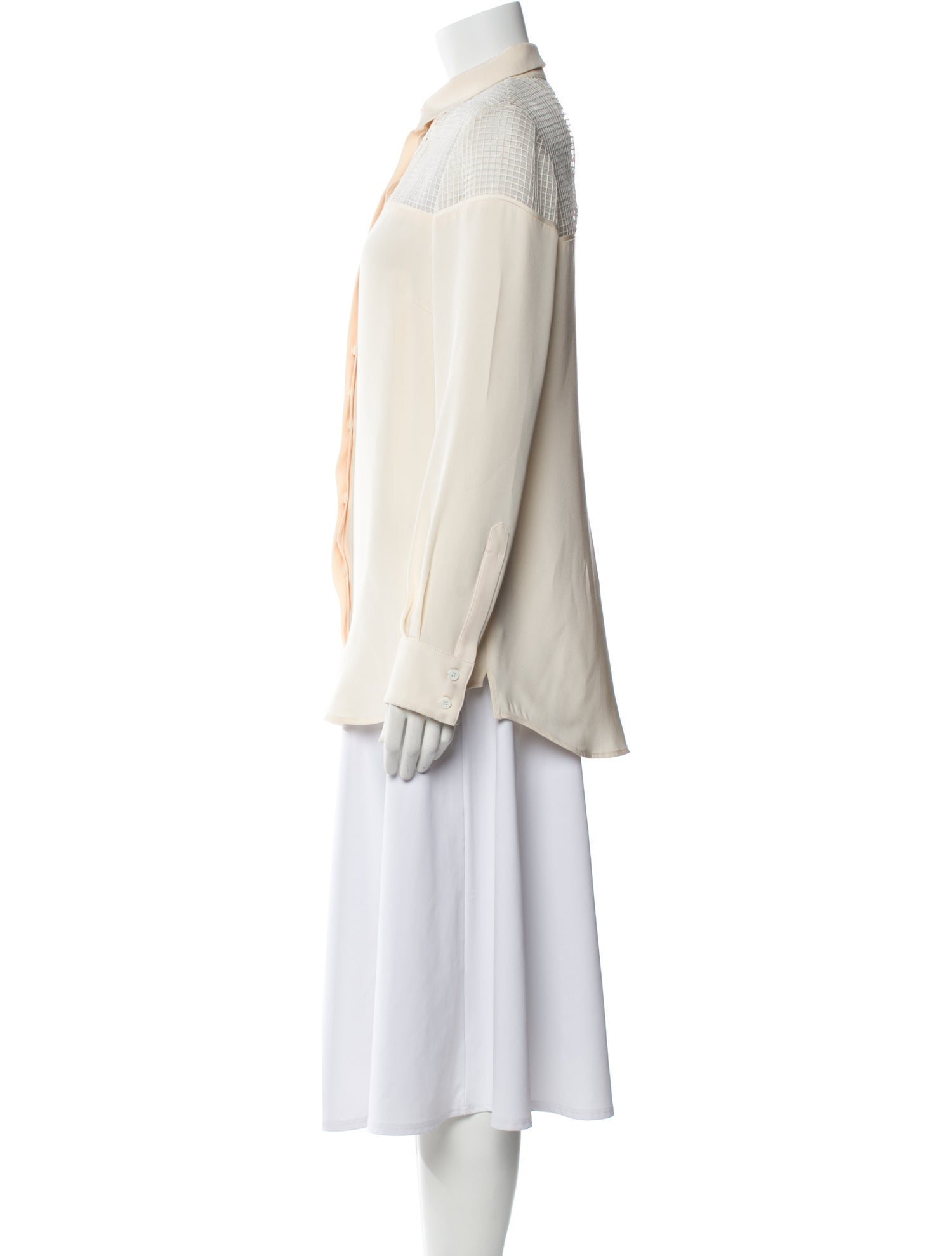 Lela Rose Silk Long Sleeve Button-Up Top