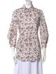 Lela Rose Printed Three-Quarter Sleeve Button-Up Top