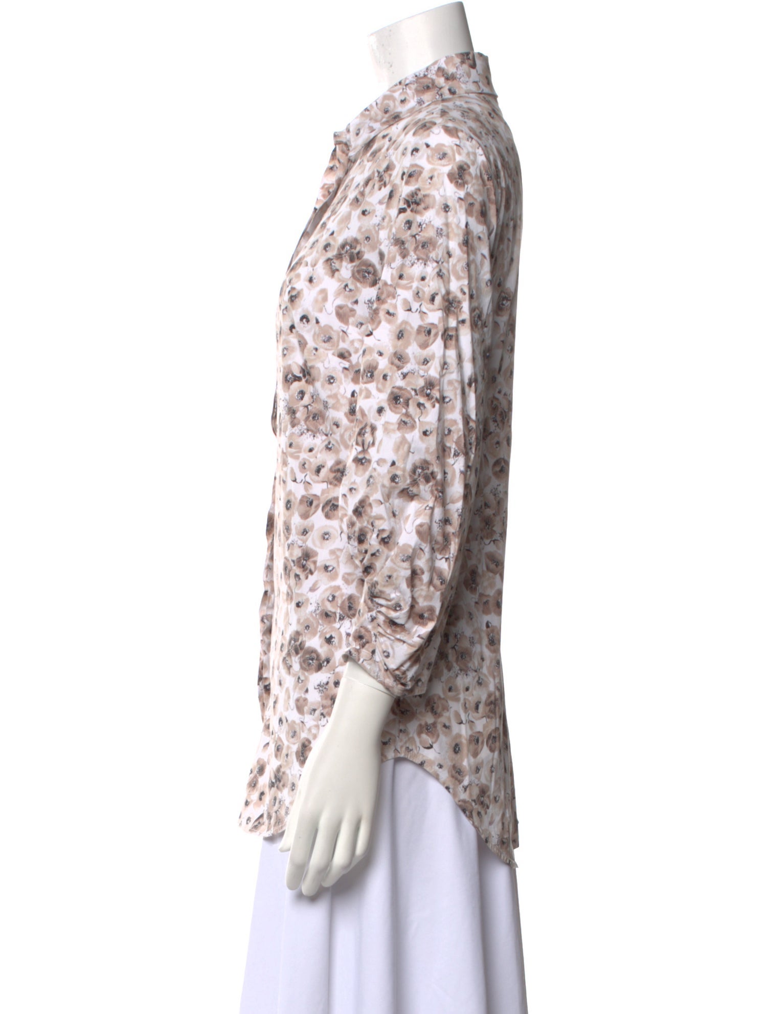 Lela Rose Printed Three-Quarter Sleeve Button-Up Top