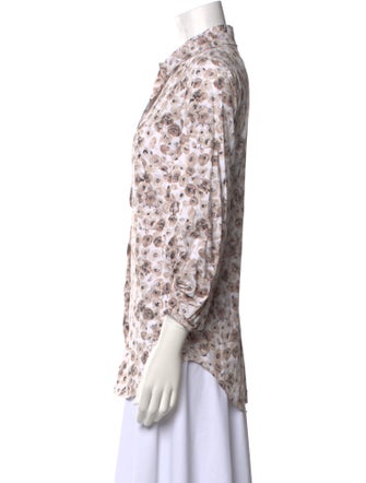 Lela Rose Printed Three-Quarter Sleeve Button-Up Top