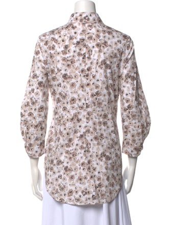 Lela Rose Printed Three-Quarter Sleeve Button-Up Top