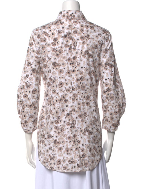 Lela Rose Printed Three-Quarter Sleeve Button-Up Top