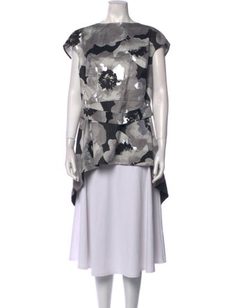 Lela Rose Printed Bateau Neckline Blouse