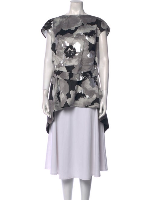 Lela Rose Printed Bateau Neckline Blouse