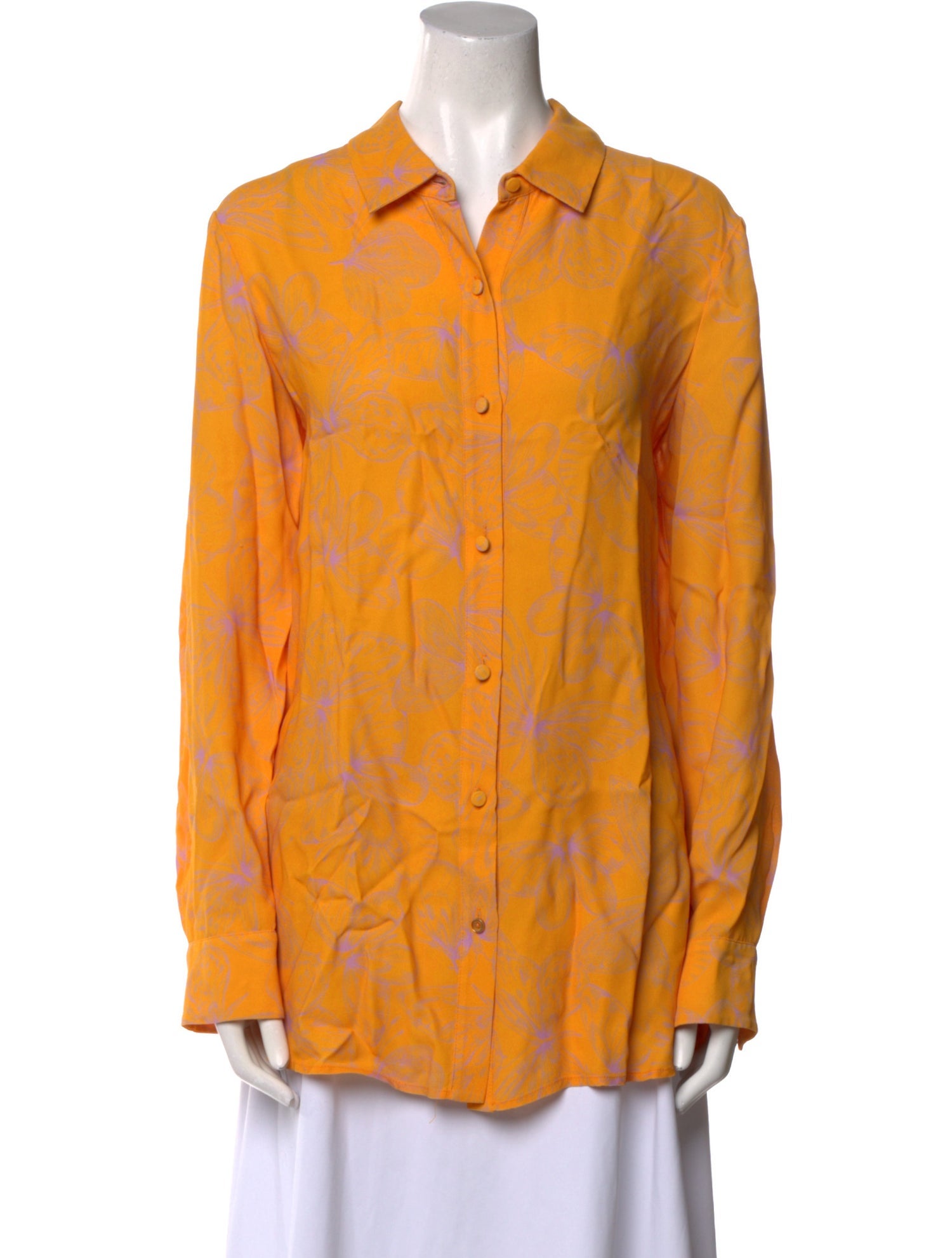 Lela Rose Printed Long Sleeve Button-Up Top