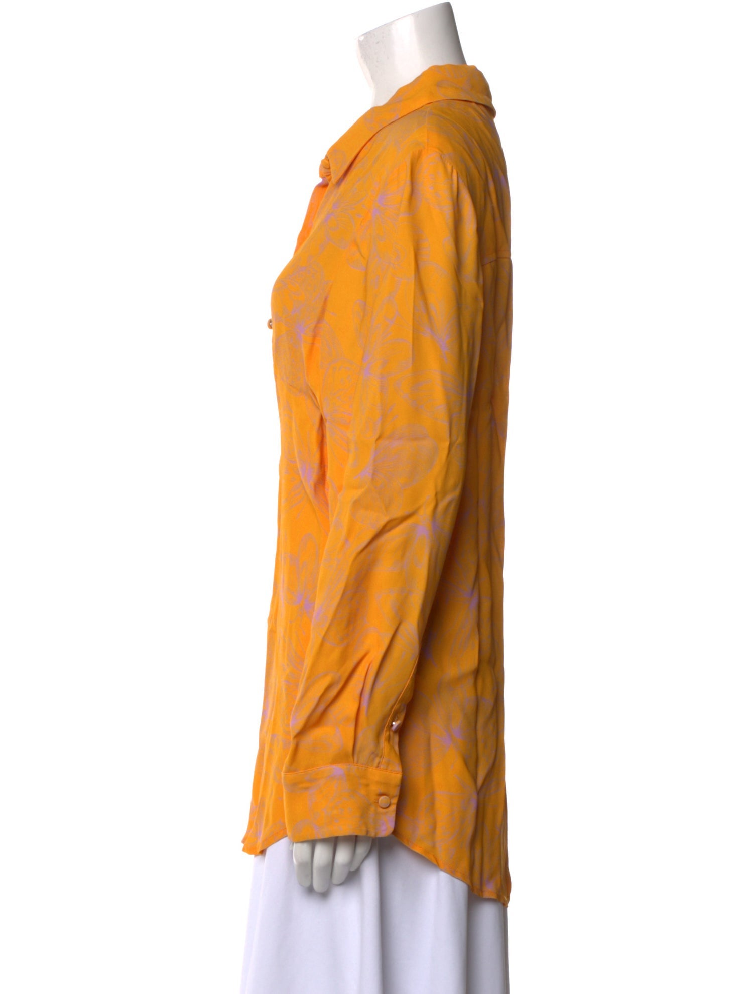 Lela Rose Printed Long Sleeve Button-Up Top