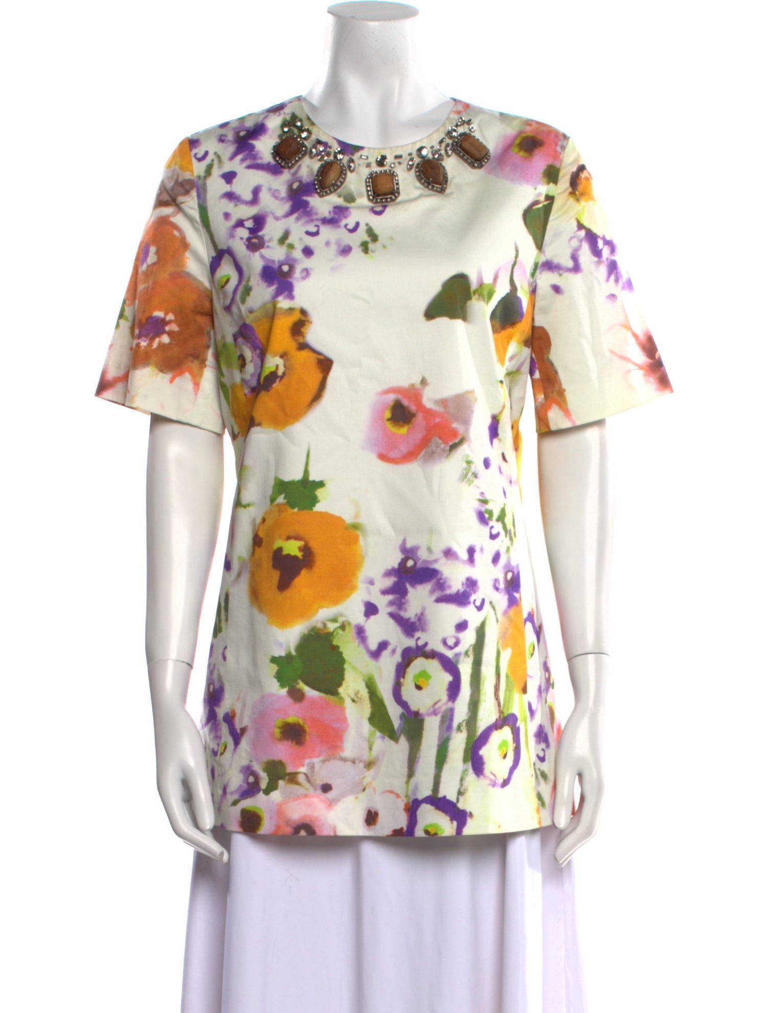 Lela Rose Floral Print Scoop Neck T-Shirt