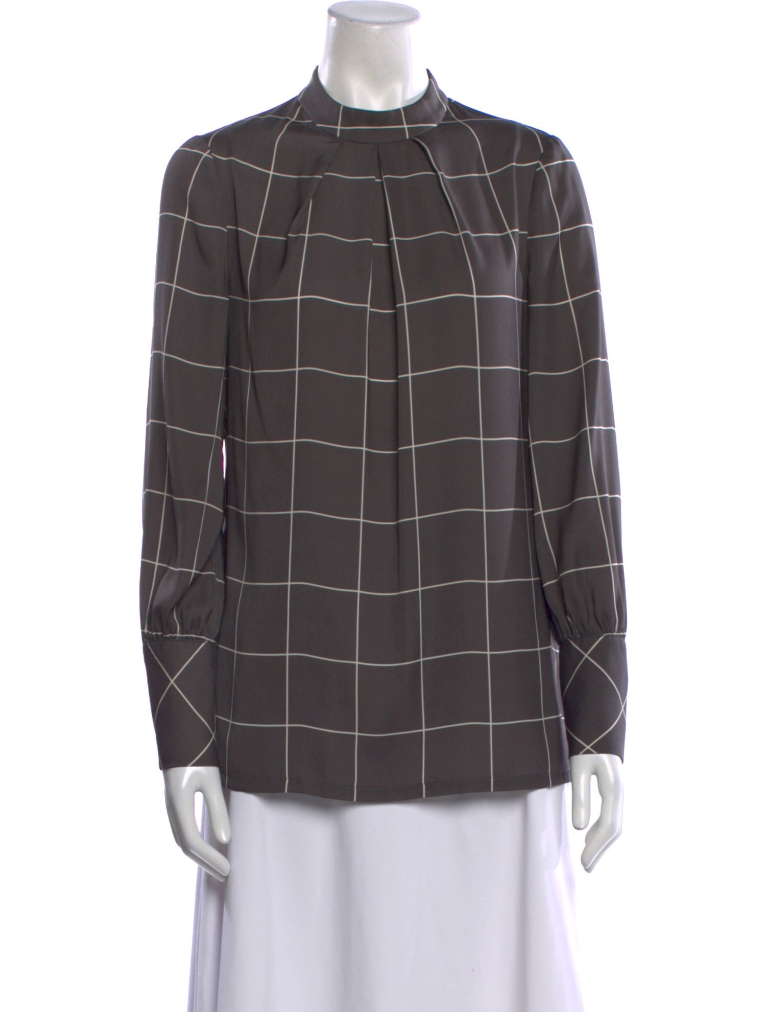 Lela Rose Plaid Print Mock Neck Blouse