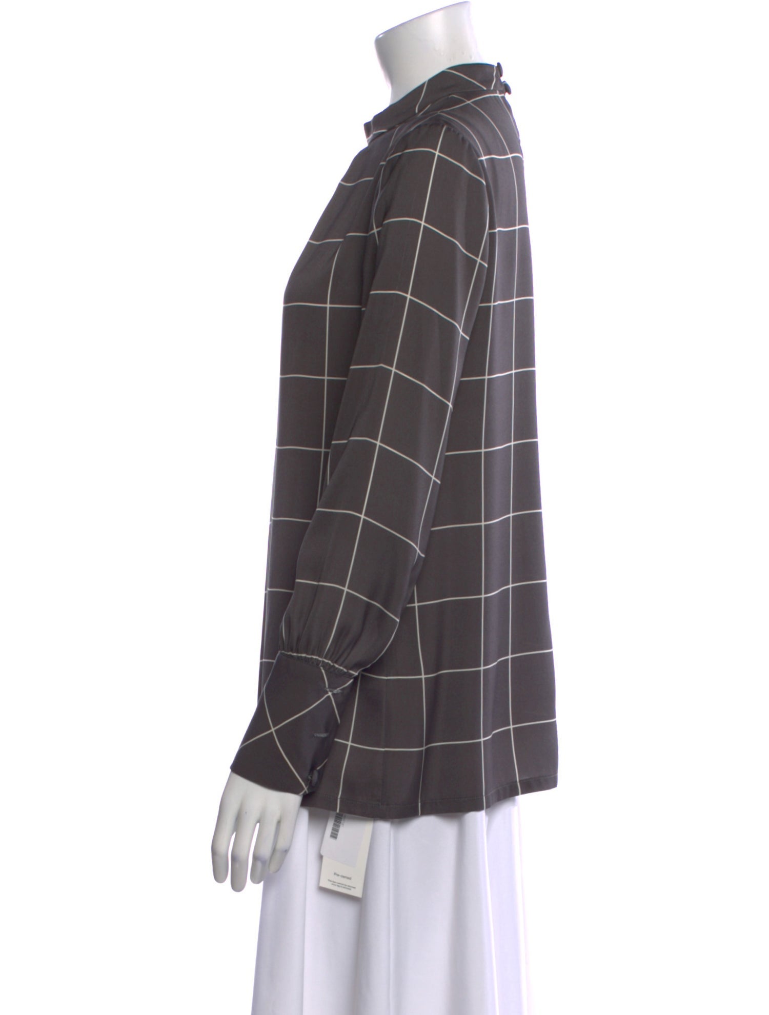 Lela Rose Plaid Print Mock Neck Blouse