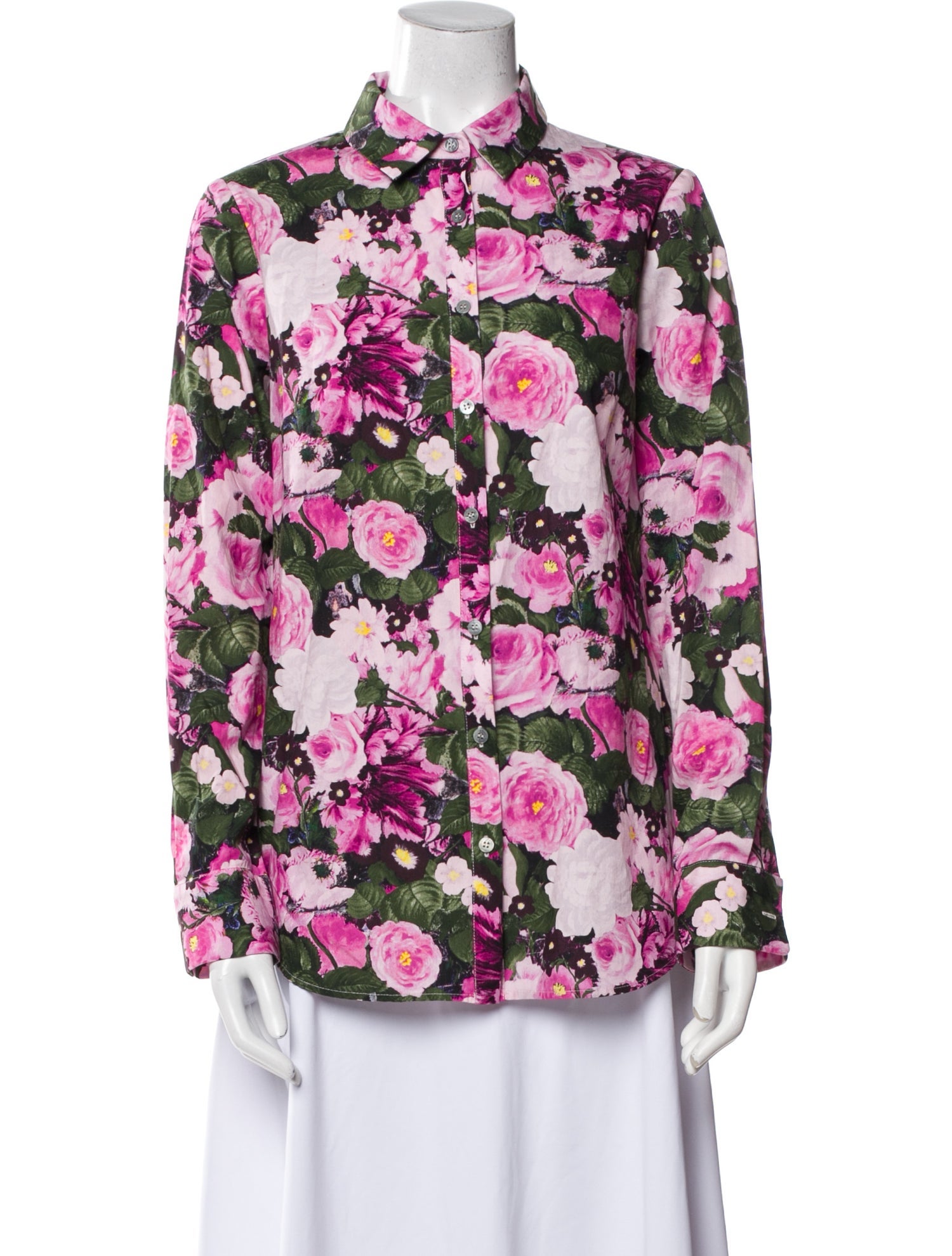 Lela Rose Floral Print Long Sleeve Button-Up Top