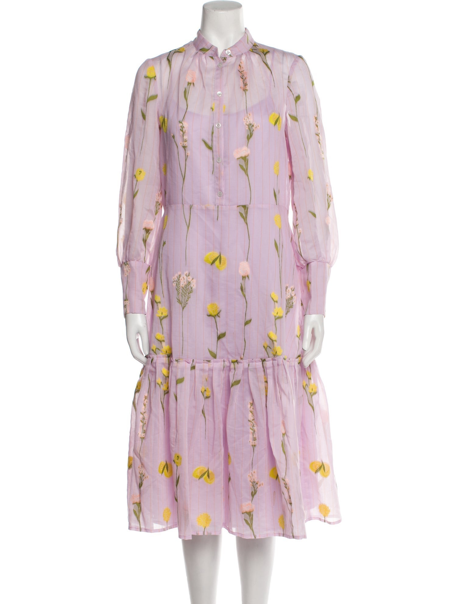 Lela Rose Floral Print Midi Length Dress