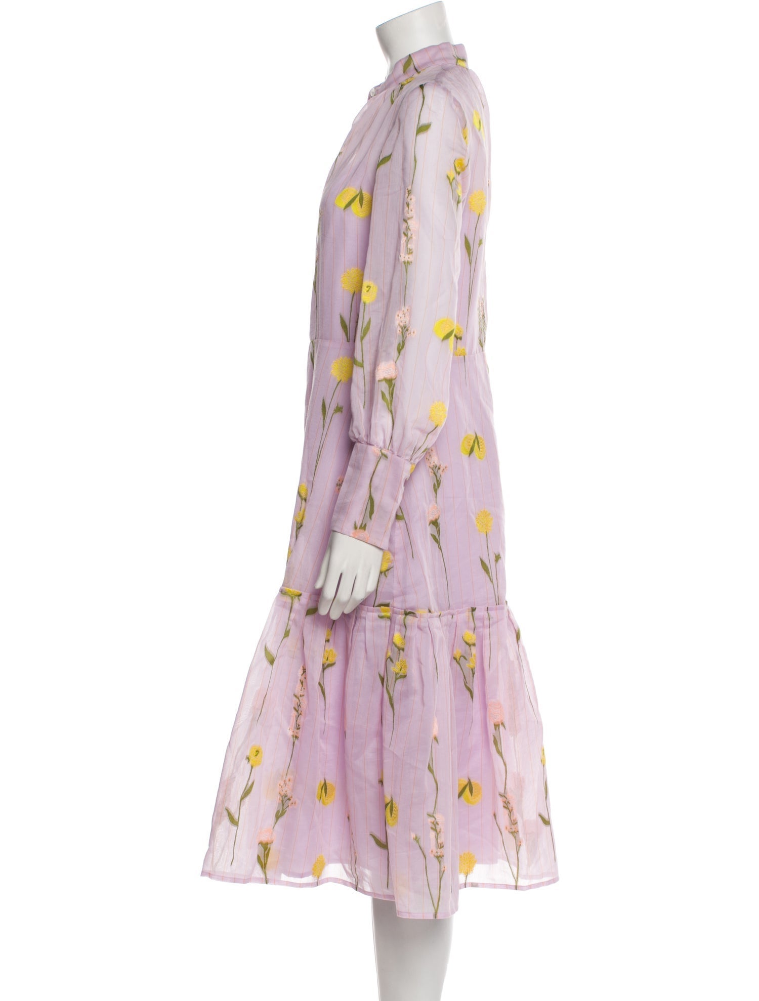 Lela Rose Floral Print Midi Length Dress