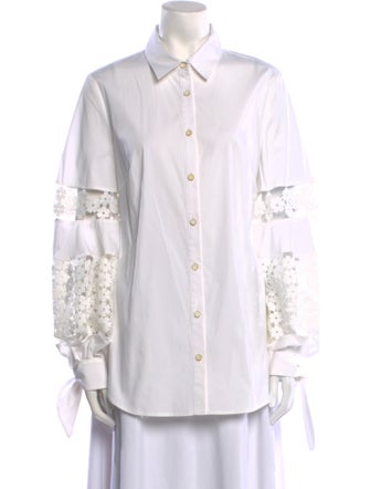 Lela Rose Long Sleeve Button-Up Top