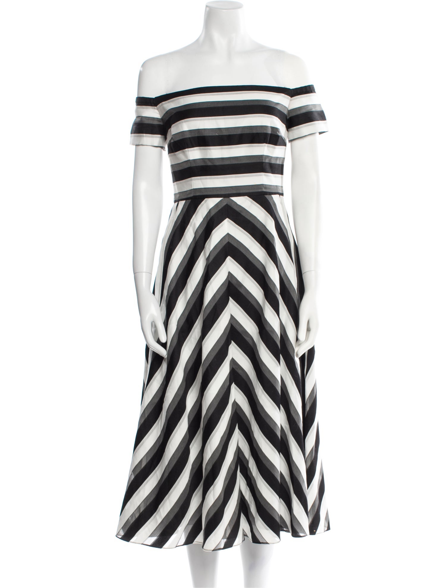 Lela Rose Striped Midi Length Dress
