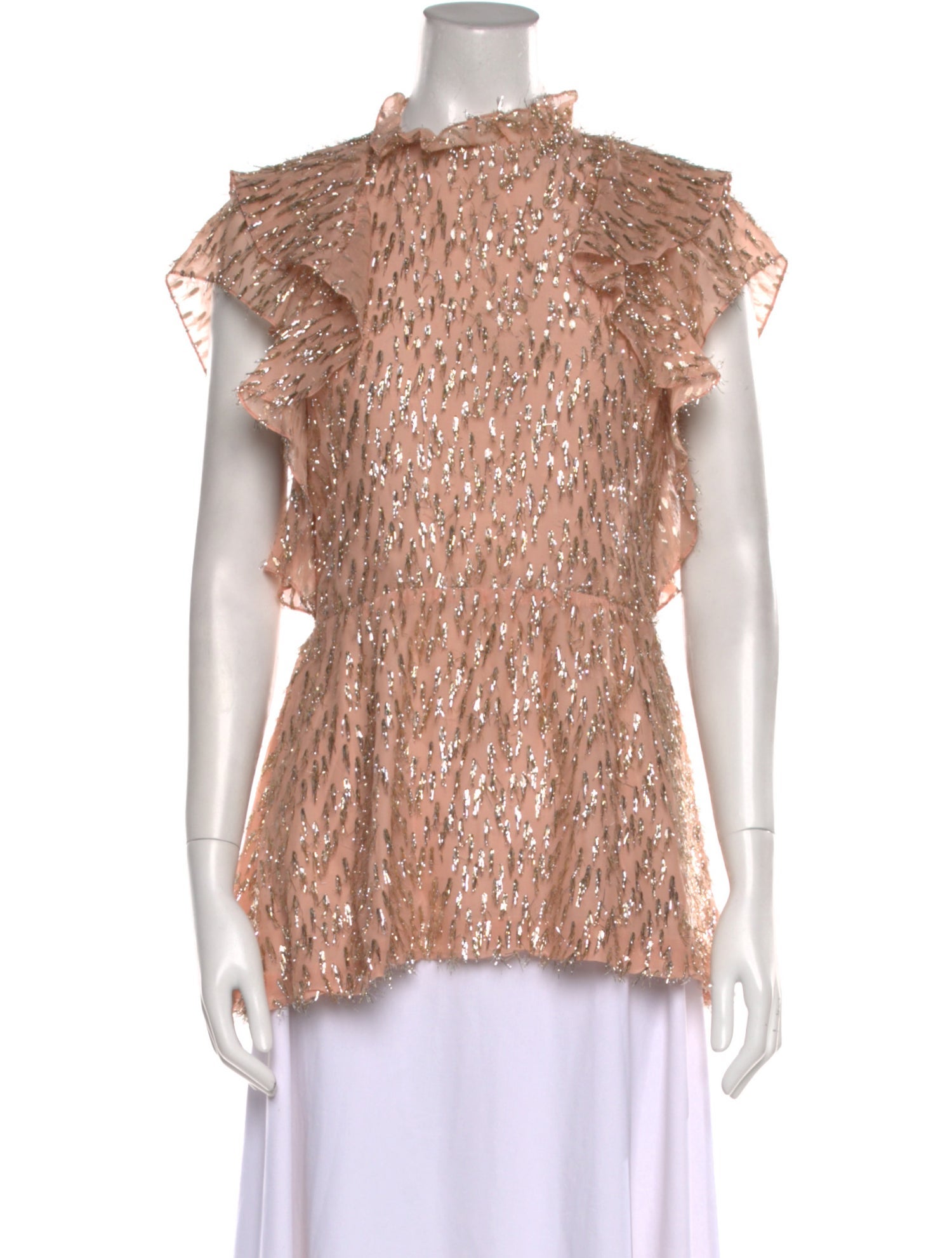 Lela Rose Mock Neck Short Sleeve Blouse