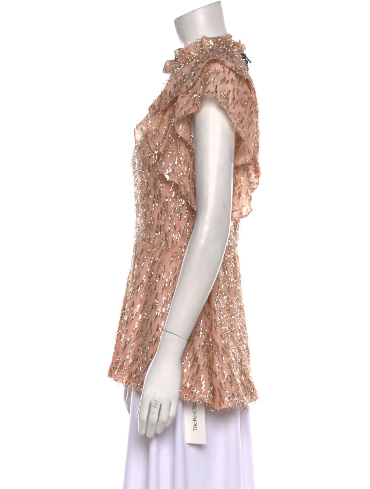 Lela Rose Mock Neck Short Sleeve Blouse